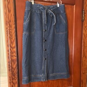 Denim Button-Front Midi Skirt